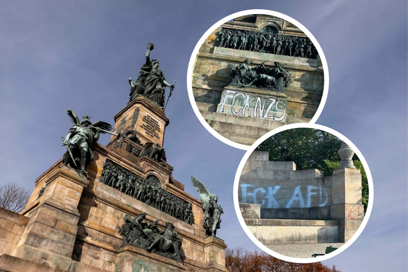 Unbekannte beschmieren Niederwalddenkmal mit linksextremen Hassparolen