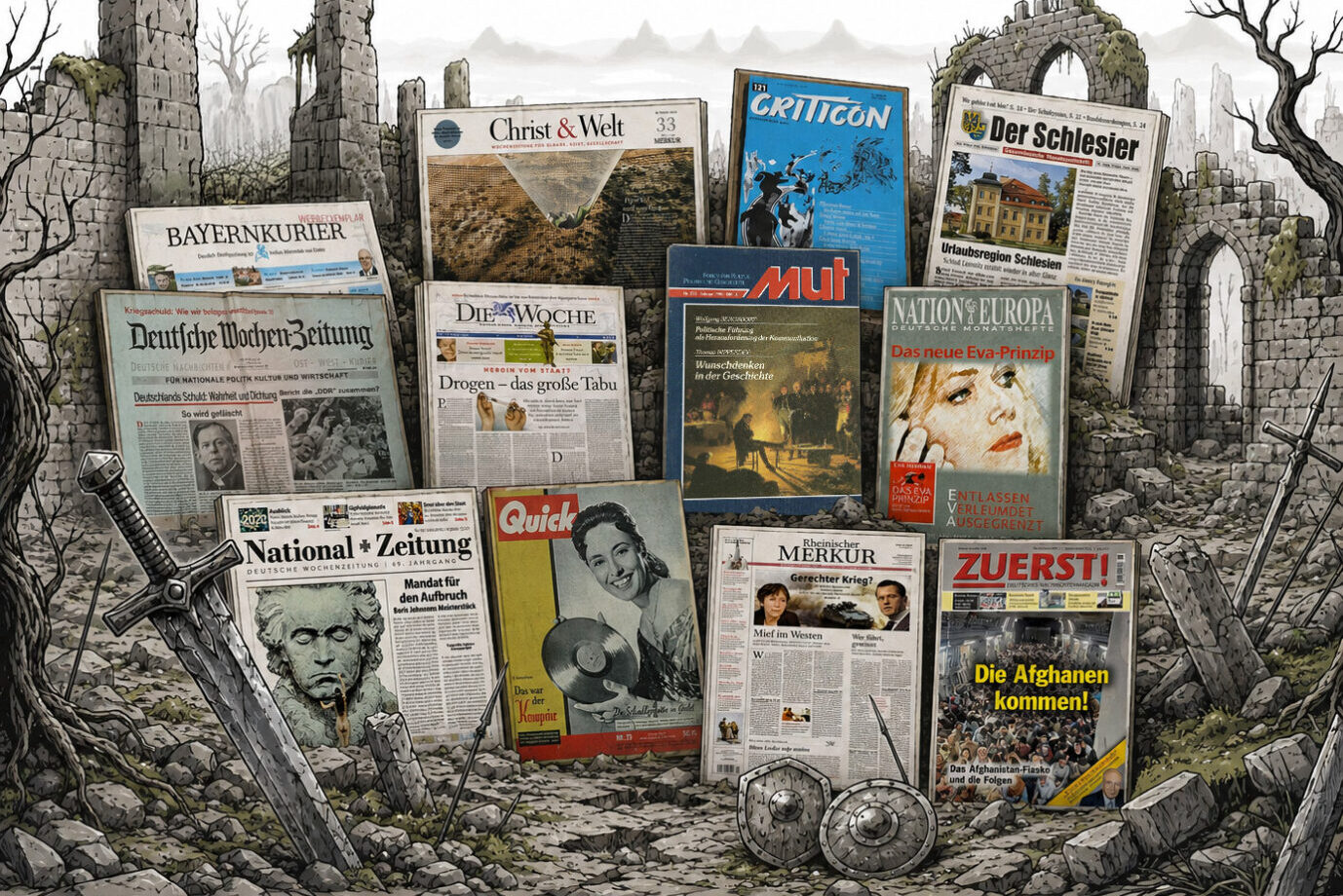 Blick in den Zeitungsfriedhof